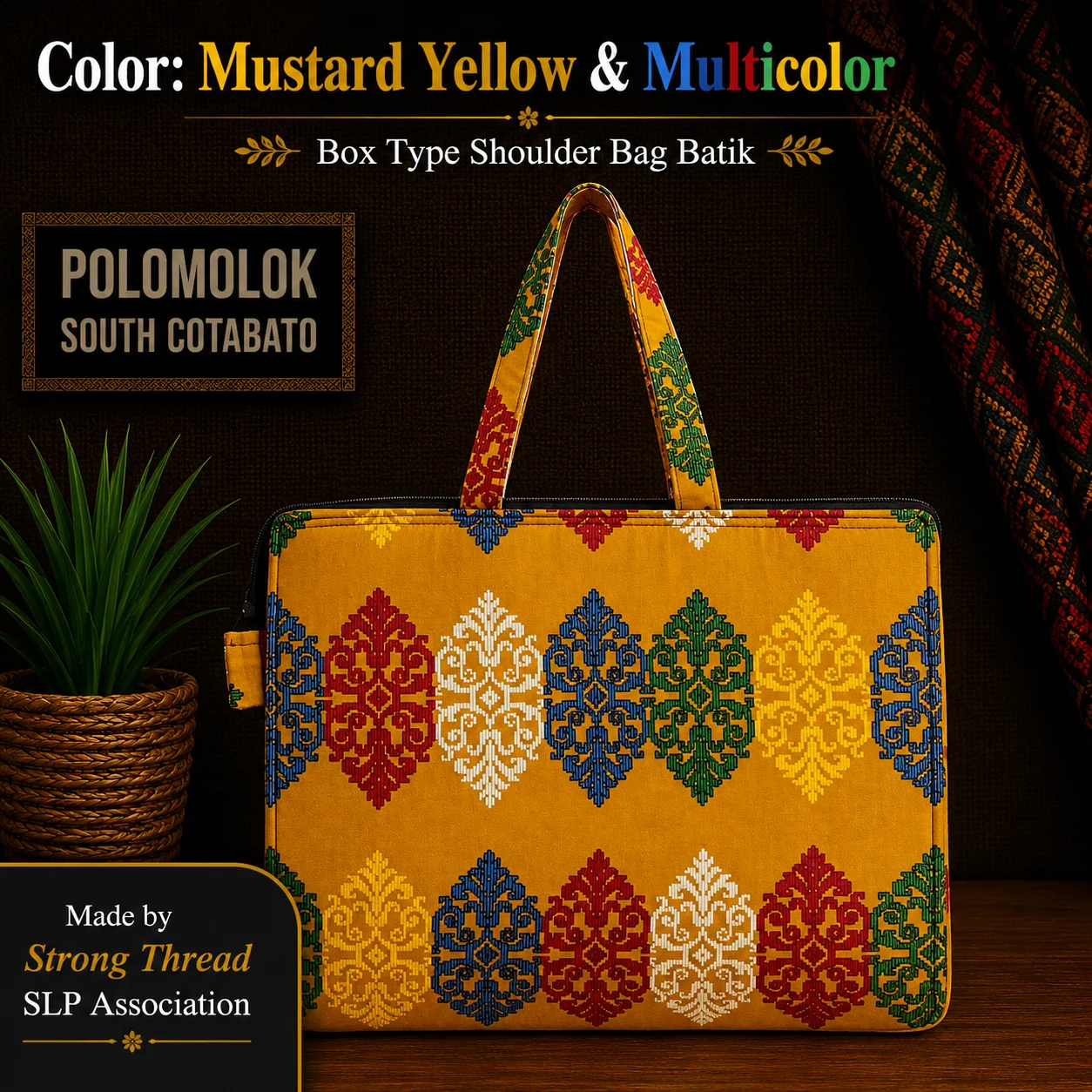 Box Type Shoulder Bag Batik (Mustard Yellow and Multicolor)