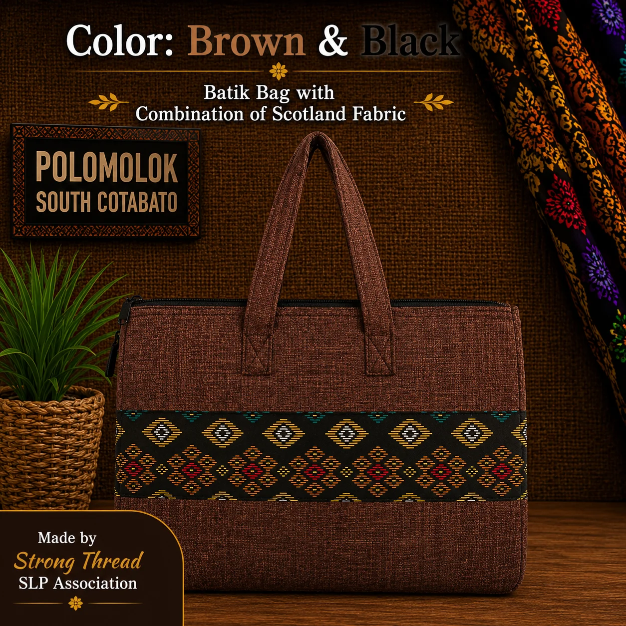 Batik Bag with Combination of Scotland Fabric (Brown and Black)