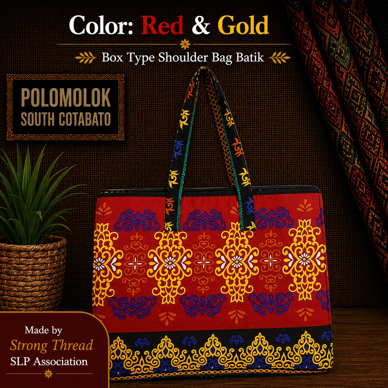 Box Type Shoulder Bag Batik (Red and Gold)