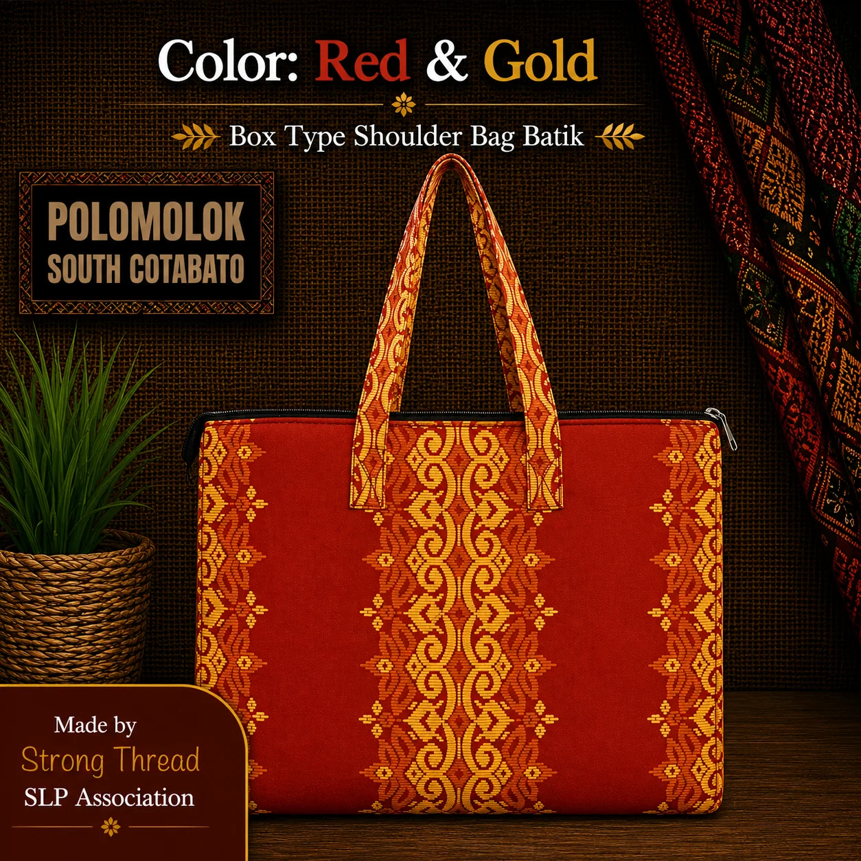 Box Type Shoulder Bag Batik (Red and Gold)