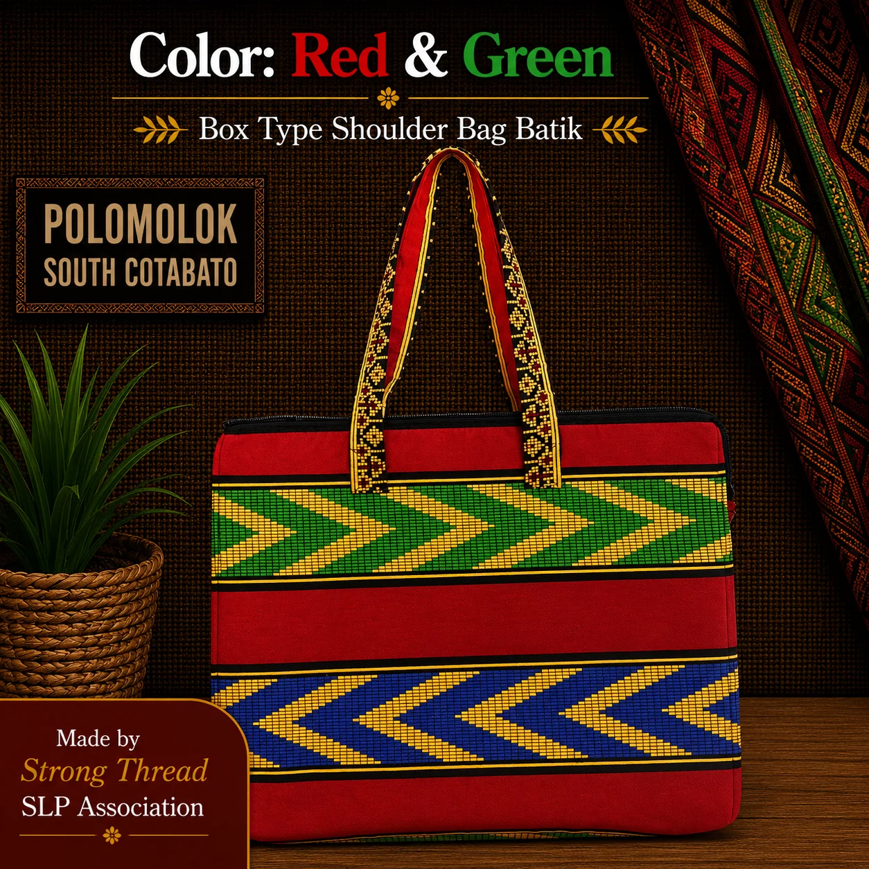 Box Type Shoulder Bag Batik (Red and Green)